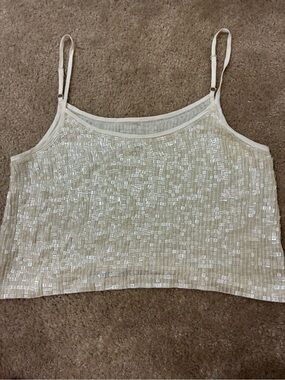 MLV Ivory Sequin Spaghetti Strap Camisole Top